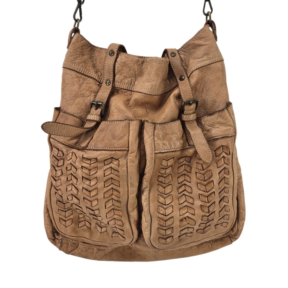 Origi Italy P'elle Bovine Leather Woven Bag Tote Purse Hand Made Soft READ